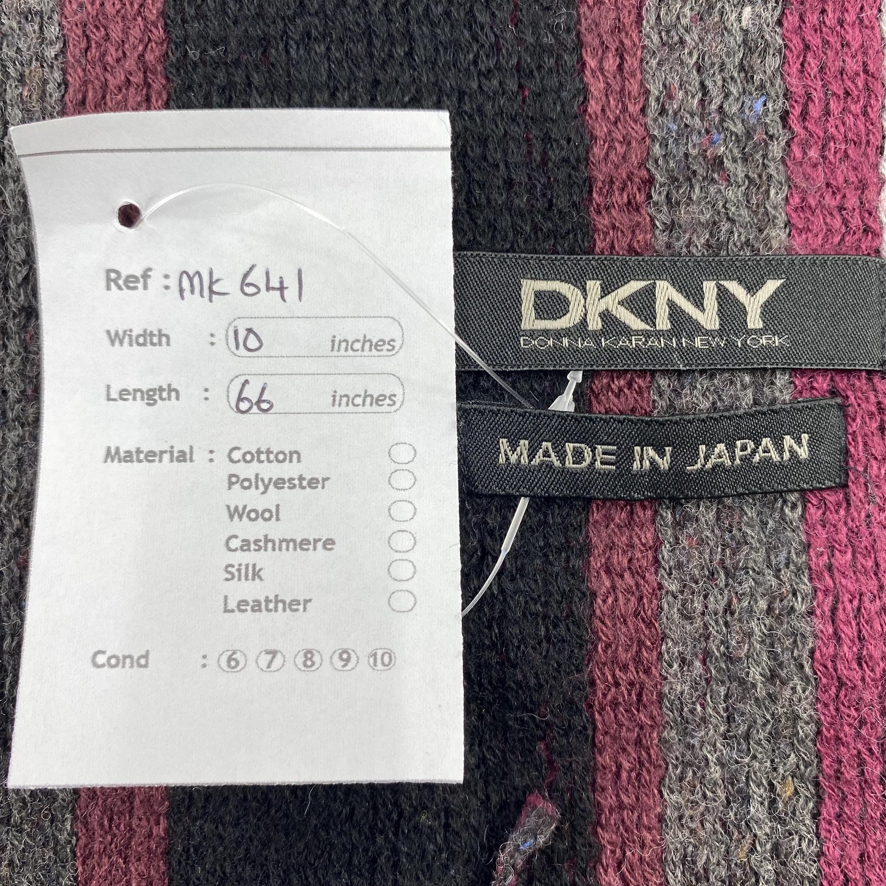 DKNY Striped Wool Blend Scarf Made in Japan, Vintage Donna Karan