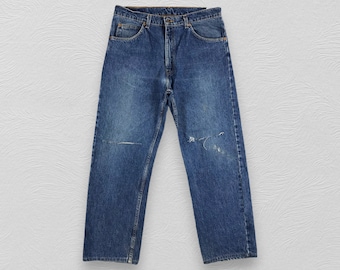 Size 35x28 Vintage Levis 607 Jeans Blue Wash Levi Orange Tab High Waist Distressed Jeans W35