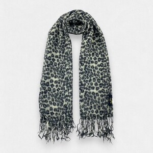 Glen Prince London Leopardenmuster Schal Grau Schwarz Tier Muster Schal 24x68 Zoll Leicht Fransen Wrap Schalldämpfer Luxus Designer Geschenk