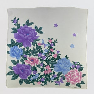 Vintage Hanae Mori Silk Scarf, Classic Floral Scarf, Square Scarf, Women Carre Scarf, Neckerchief, Neck Scarf, Body Wrap, Floral Silk Scarf