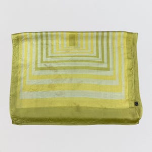 Vintage 100% Silk Geometric Scarf – Mustard Yellow and Cream Abstract Square Pattern – Long Rectangular Silk Wrap