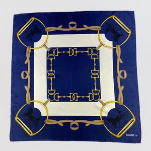 Vintage Celine Shawl, Celine Silk Scarf, Celine Silk Muffler, Celine Square Scarf, Vintage Celine Neckerchief, Celine Bandana