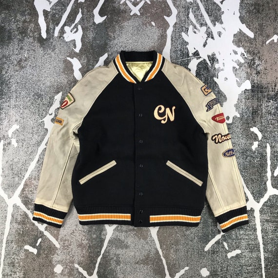 Vintage Comme CA Nouvel Varsity Jacket Letterman Jacket Wool Leather Jacket Vintage High School Jacket Street Wear Jacket Size Medium