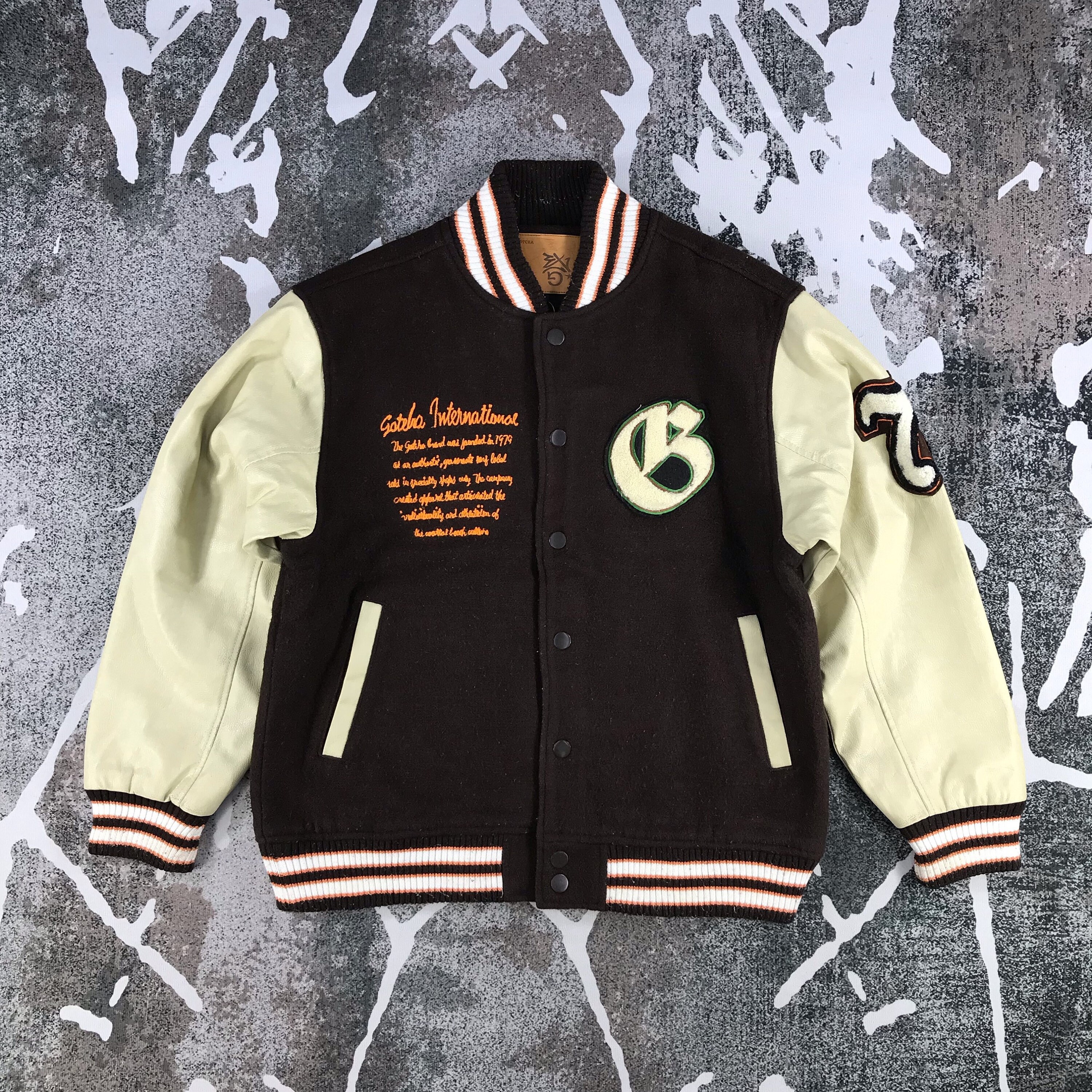 Vintage Gothca Varsity Jacket Letterman Jacket Wool Leather Jacket Vintage Surf Wear Jacket Street Wear Jacket Size Large