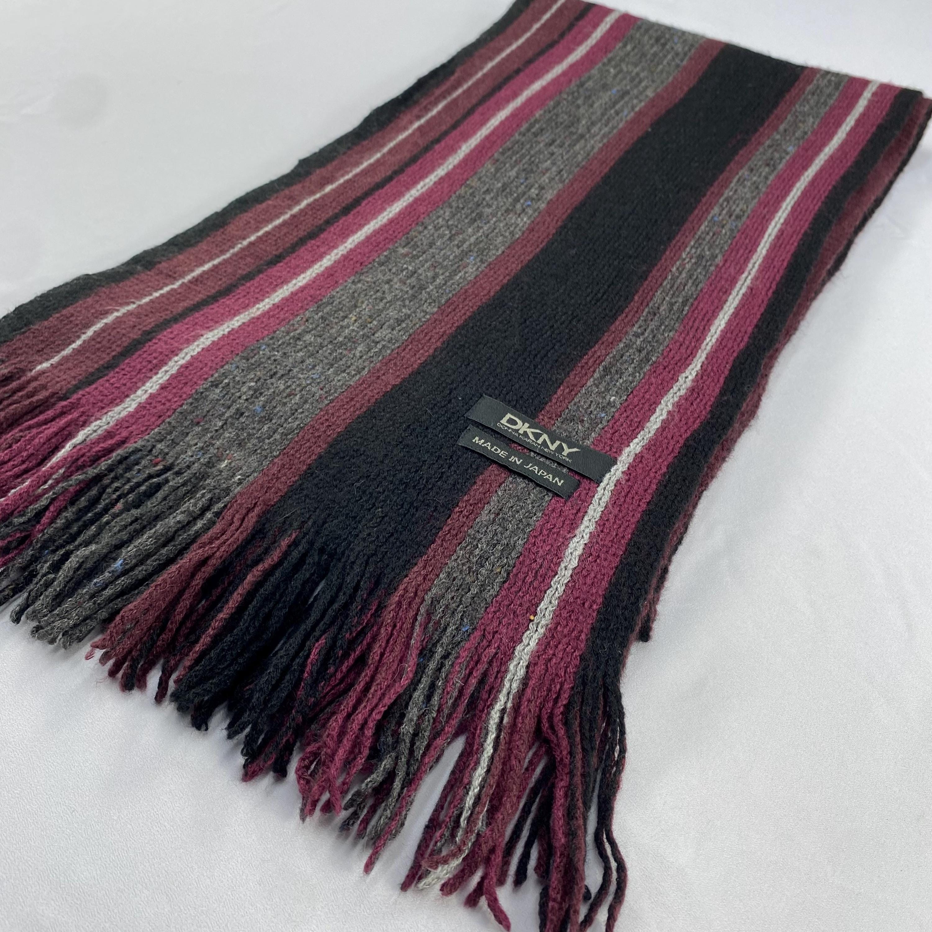 小物 DKNY wool leather muffler DKNY Striped Wool Blend Scarf Made in Japan, Vintage Donna Karan