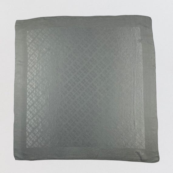 Vintage Bibi 100% Silk Scarf Gray Jacquard Large Square Neck Scarf Made in Japan Minimalist Tonal Clover Pattern Elegant Luxury Hair Wrap
