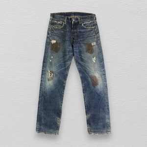 Size 32x32 Vintage Levis 501 Jeans Levi Dark Wash Rusty Blue Distressed Denim W32
