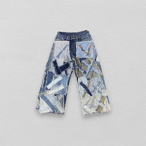 Tamanho 32x28 Vintage Levis Patchwork Jeans Vintage Levis Baggy Jeans Levi&#39;s Faded Blue Rework Jeans Levi&#39;s Jeans de cintura alta Denim W32