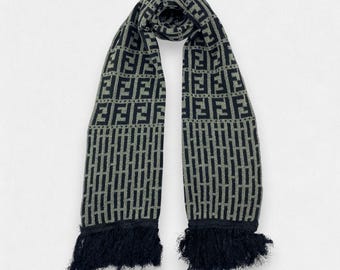 Vintage Fendi Scarf Zucca Monogram Knit Muffler Brown & Black
