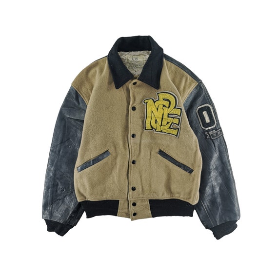 Vintage 90s Varsity Jacket Letterman Wool Size L Leather | Etsy