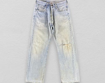Vintage Edwin 505 Selvedge Jeans Light Wash Jeans High Waist Jeans Distressed Denim Size 31x31
