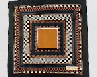 Vintage Yves Saint Laurent YSL Scarf Geometric Checkerboard Square Black Orange Silk Neck Wrap Large Designer Head Scarf Luxury Accessory