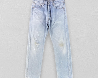 Size 32x31 Vintage Levis 501 Jeans Dirty Light Wash Levi's High Waist Jeans Distressed Denim W32