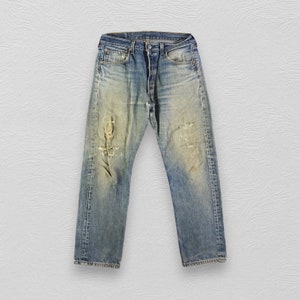Größe 32x28 Vintage 90er Jahre Levis 501 Jeans Dirty Medium Wash Levi&#39;s High Waist Distressed Denim W32