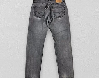 Hand Embroidery 90s Levi’s 501 gray Vintage Levis 501 Jeans Levi's Faded Gray Levi Patchwork