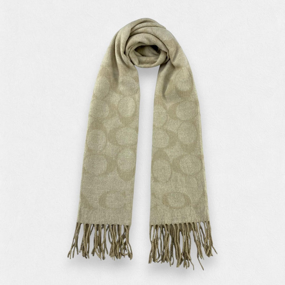 Coach Signature Oversized Scarf Beige Tan Monogram Muffler Shawl