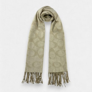 Coach Signature Oversized Scarf Beige Tan Monogram Muffler Shawl, Luxury Winter Wrap for Women, Authentic Designer Gift, 19x66 Inches