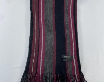 DKNY Striped Wool Blend Scarf Made in Japan, Vintage Donna Karan