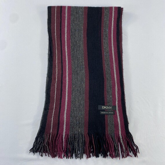 DKNY Striped Wool Blend Scarf Made in Japan, Vintage Donna Karan