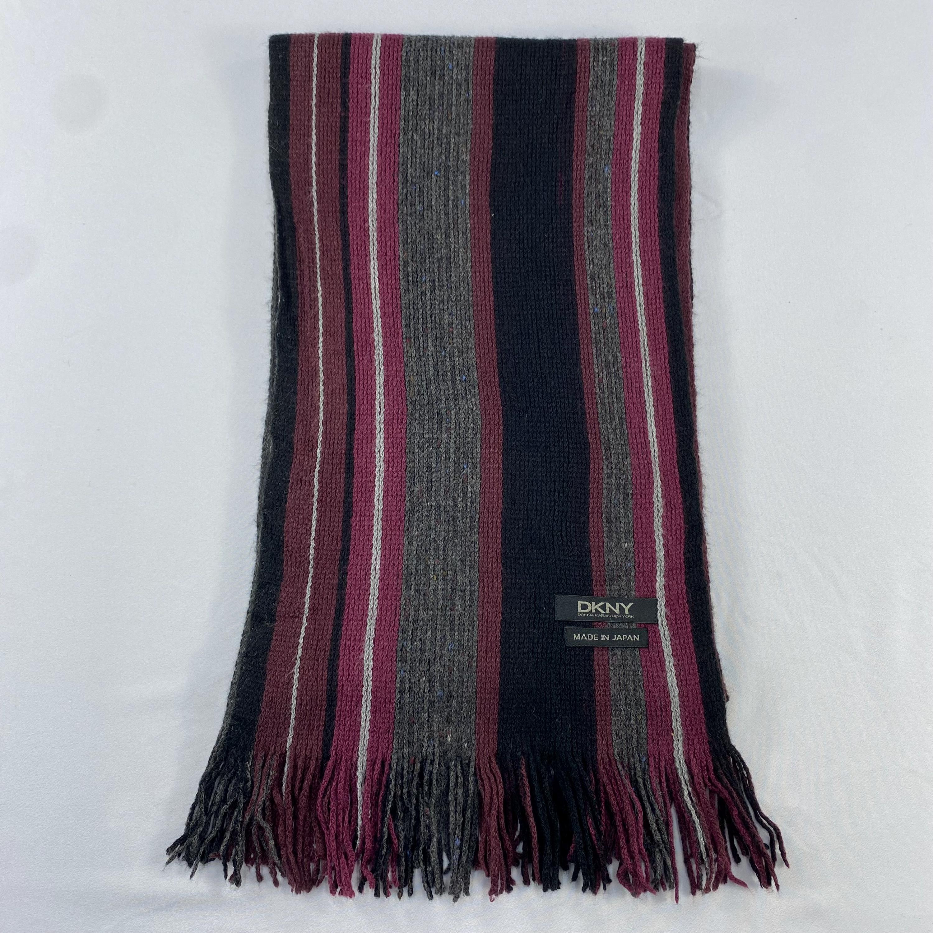 小物 DKNY wool leather muffler DKNY Striped Wool Blend Scarf Made in Japan, Vintage Donna Karan