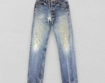 Vintage Levi's 501 Faded Blue Jeans Light Wash Levi's Straight Cut Jeans Levi's 501 Button Fly Denim Levi's Usa Jeans Size 35x36