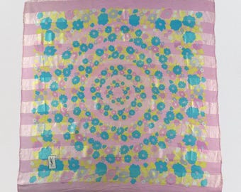 Vintage Yves Saint Laurent YSL Floral Scarf Pink Blue Yellow Large Square Silk Neck Wrap Designer Accessory 33x33 Authentic Boho Parisian