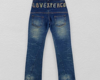 Vintage japanska märket Love Peace jeans hiphop streetwear jeans dubbel midja jeans punk denim blekta denimbyxor harajukubyxor