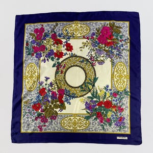 Vintage Lancel Silk Scarf, Classic Floral Scarf, Square Scarf, Women Carre Scarf, Neckerchief, Neck Scarf, Body Wrap, Vintage Floral Scarf