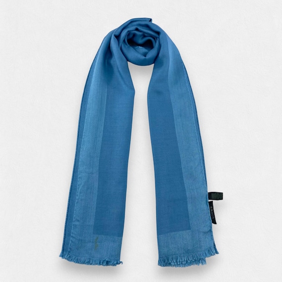 Authentic LOEWE Anagram Scarf Blue Wool Silk Blend Shawl Made in