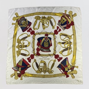 Vintage 90s Hermes Grand Uniforme Silk Scarf , Vintage Silk Muffler, Vintage Neck Scarf, Vintage Neck Accessories, Hermès Silk Scarf