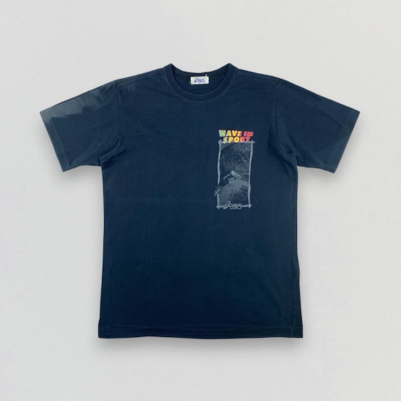 Asics, Vintage Asics Wave In Sport Surfing Graphic T Shirt Dark Navy Blue Athletic Sportswear Retro Activewear 90s Casual Mens Tee Size M L
