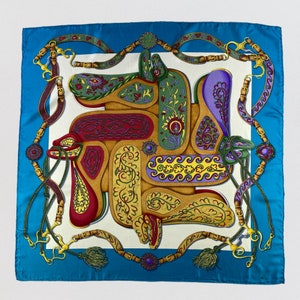 Vintage Hermes Carre 45 Gavroche FESTIVAL DES AMAZONES Festival Scarf, Twill Silk Scarf, Vintage Silk Muffler, Vintage Neck Accessories,