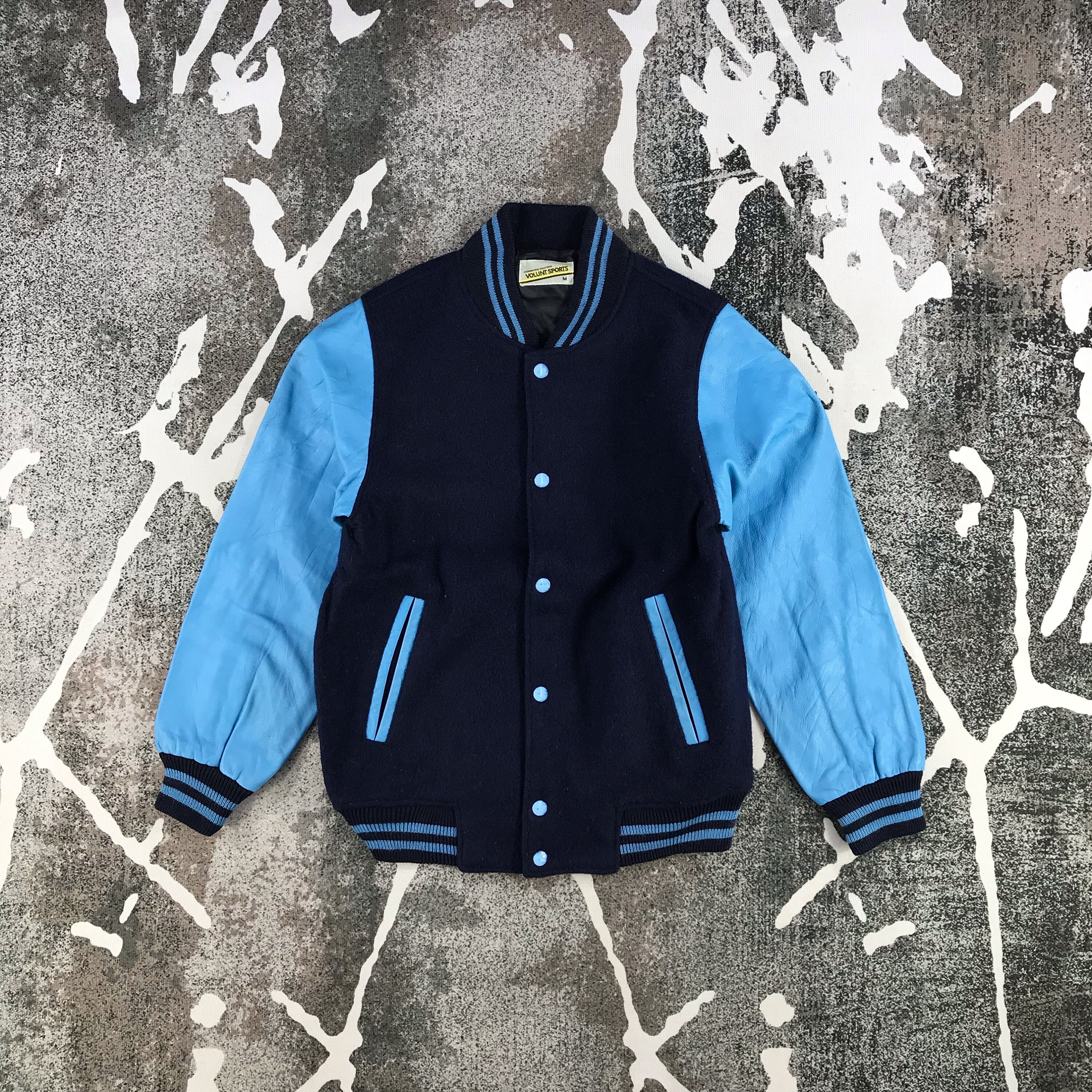 Vintage Bright's Creek grey blue athletic varsity style jacket snap front jacket Kleding Unisex kinderkleding Jacks & Jassen Vtg 80's fleece jacket Size 8Y 