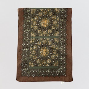 Vintage 100% Silk Scarf, Brown Geometric Star Arabesque Pattern, Elegant Rectangular Neck Wrap, Earthy Boho Style Accessory, Made in Japan