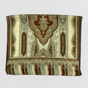 Roberta di Camerino Vintage Scarf, Brown Teal Paisley Damask Pattern, Long Lightweight Boho Neck Wrap, Designer Accessory, 69x21 Inches