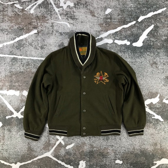 Vintage 80s 90s Hockey Varsity Jacket Letterman Jacket Wool Jacket Green Jacket Size Small