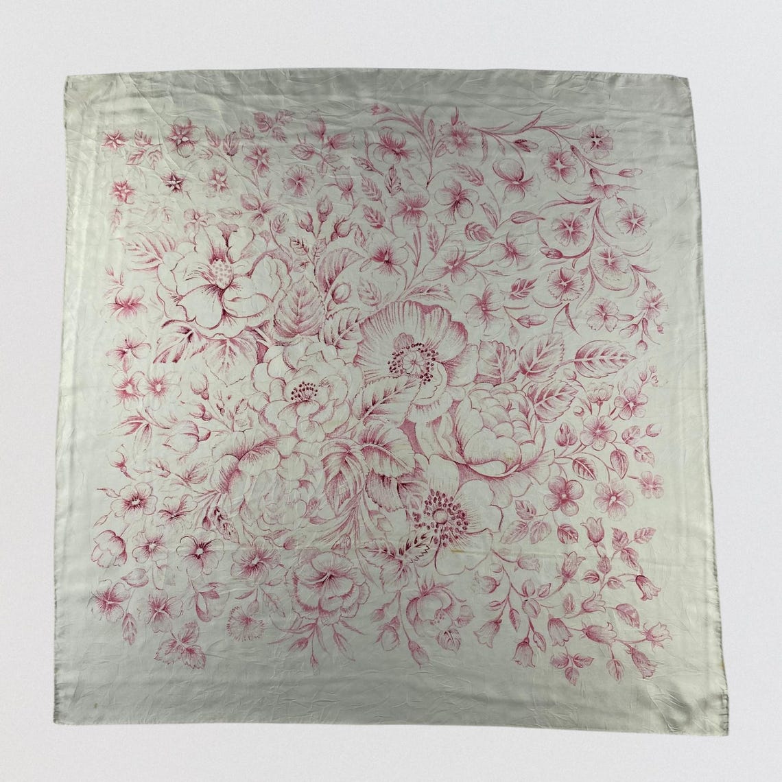 Vintage Pink Botanical Floral Silk Scarf 31x31 Large Square Cream Wrap 100% Pure Silk Rose Lily Botanical Print Cottagecore Shabby Chic, photo 1 sur 5