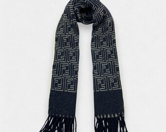 Vintage Fendi Scarf Zucca Monogram Knit Muffler Brown & Black