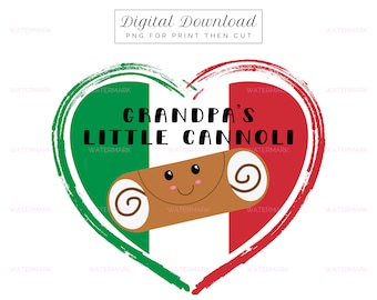 Grandpa's Little Cannoli Digital Download, PNG File, Print Then Cut Design, Easy DIY Project, Italian Gender Neutral Baby Gift