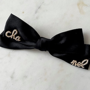 CHANEL Silk Satin Bow Brooch Black 490812