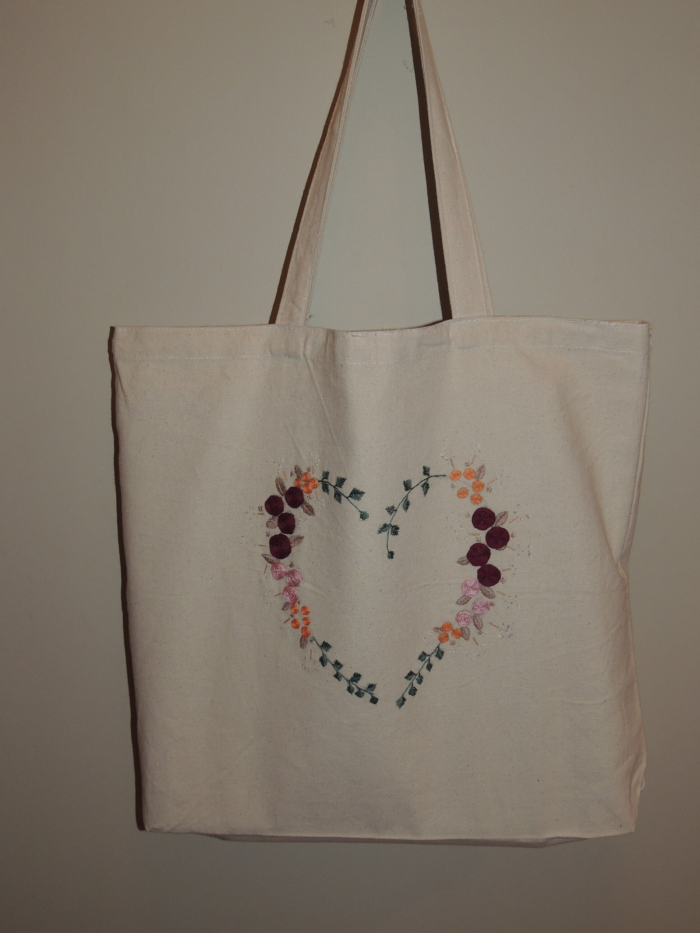 Flower Heart Embroidery Tote Bag Etsy