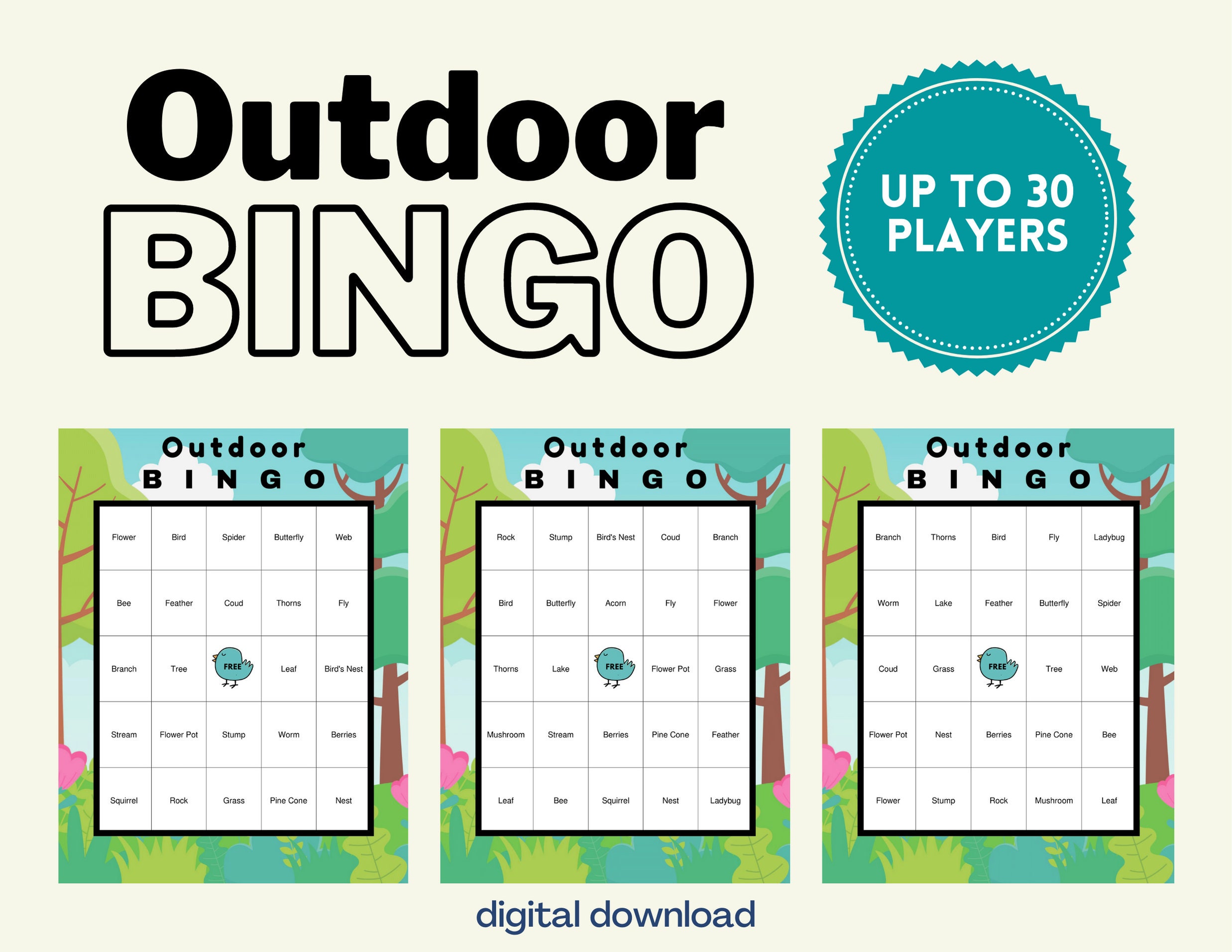 Outdoor Bingo Backyard Bingo Kids Game Up to 30 Players Etsy