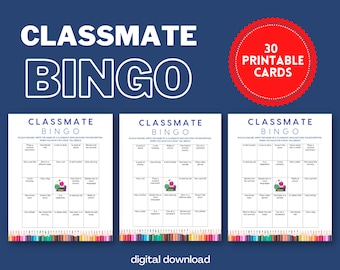 Classmate Bingo Game | Student Icebreaker Game | 30 Unique Cards | Digital Download