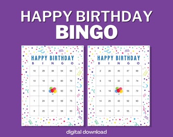 Happy Birthday Bingo with Numbers - 100 Unique Cards - Digital Download