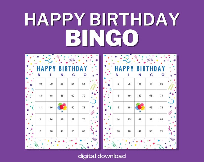 Happy Birthday Bingo with Numbers - 100 Unique Cards - Digital Download