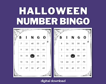 Halloween Bingo Game with Numbers | 100 Cards | Spider Web Theme | Digital Download