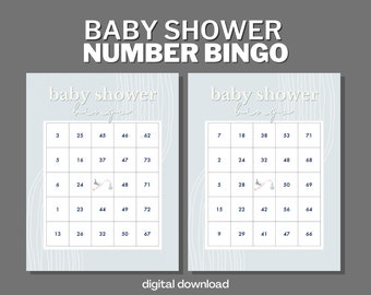 Baby Shower Bingo with Numbers - Boy Blue Wave - 100 Unique Cards - Digital Download