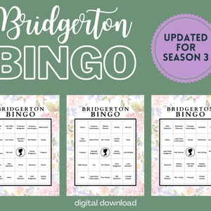 Bridgeton Bingo | AKTUALISIERT für Staffel 3 | 30 Karten | Drucken Sie zu Hause | • Mit Namenszettel