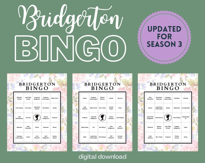 Bridgerton Bingo | Updated for Season 3 | 30 Cards | Print at Home | Call Sheet Included