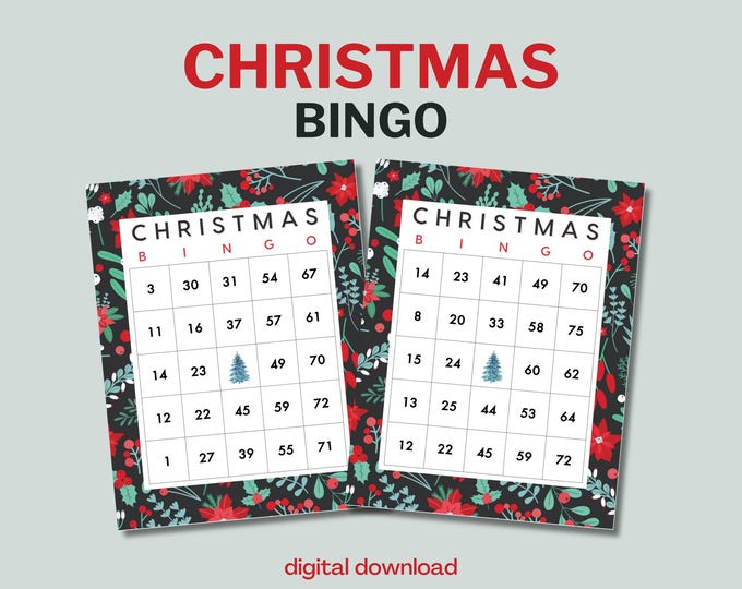 Christmas Bingo with Numbers - 100 Unique Cards - [#2] Blues Theme - Digital Download